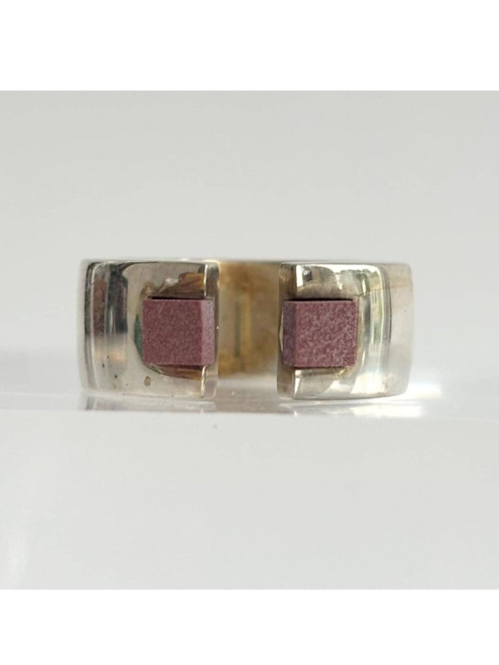 Coral Stone Inlay Modernist Open SW Sterling Silver 925 Vintage Ring - sz 5.25